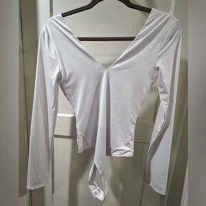 NWT White V-Neck Long-sleeve Bodysuit